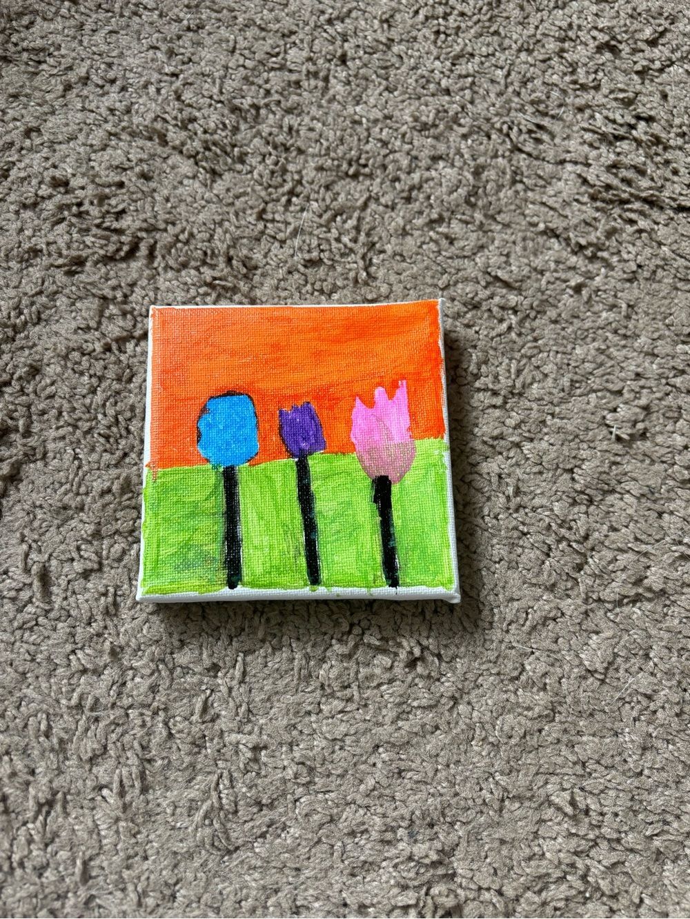 Hand-Painted Floral Canvas Art in Orange, Green, Blue, Purple, and Pink